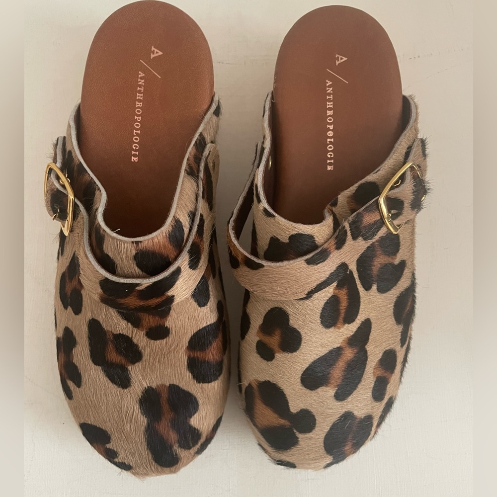 Anthropologie Leopard clogs SZ 6/37